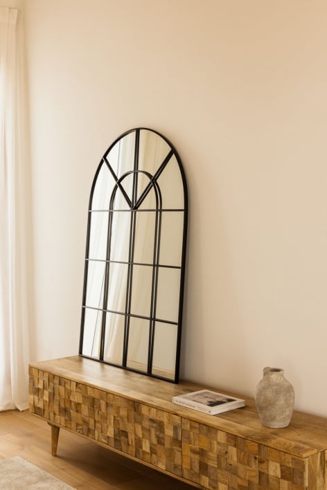 Specchio da parete effetto finestra in metallo Paola (90x135 cm) - Nero