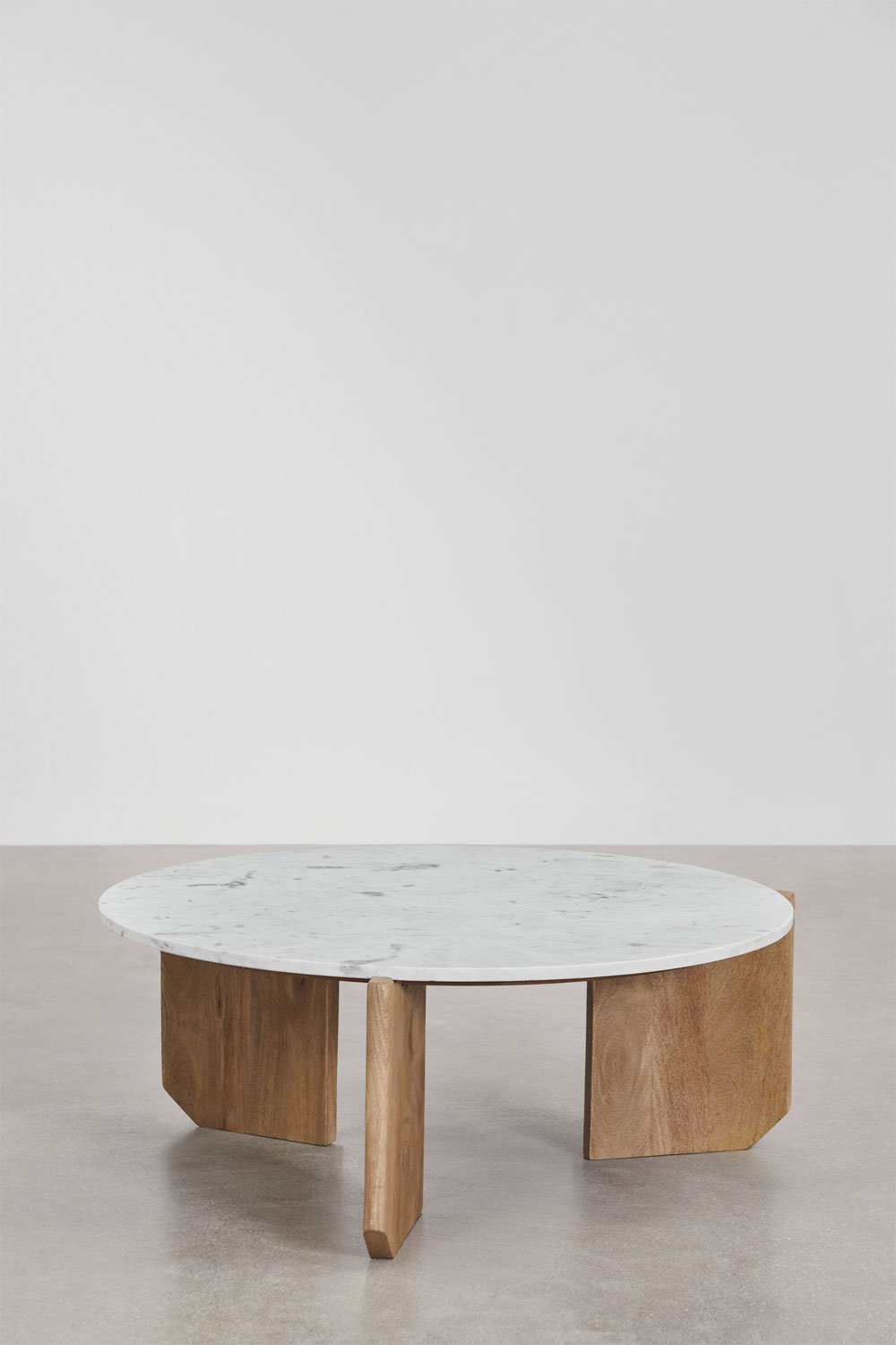 Tavolino da caffè rotondo in pietra naturale e legno di mango Lavinia, immagine della galleria 3