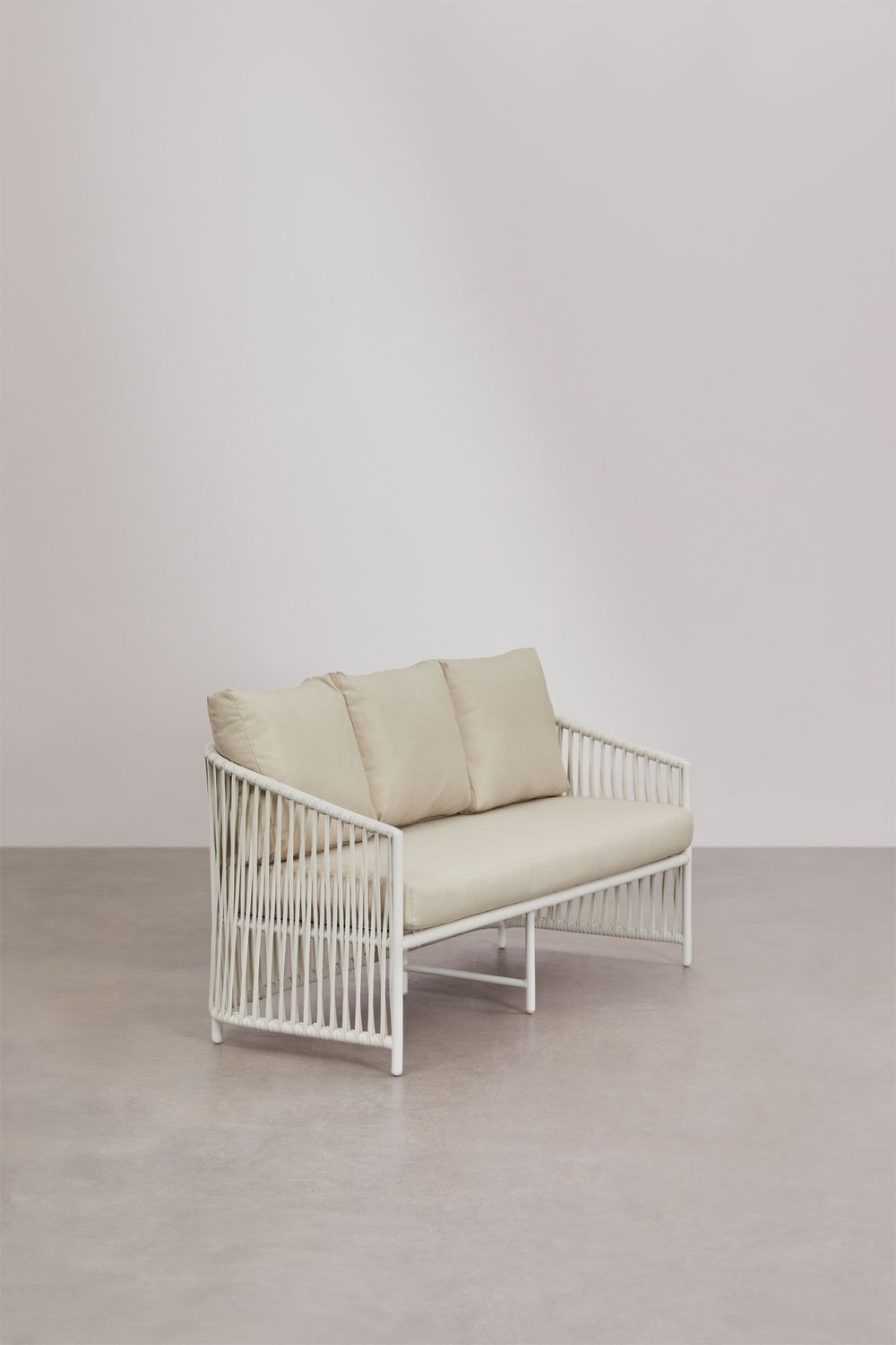 Set da giardino con divano a 2 posti, 2 poltrone e tavolini in alluminio e corda intrecciata Sophie., immagine della galleria 6