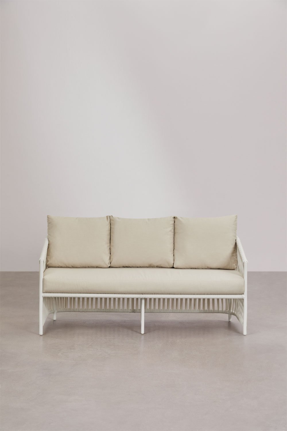 Set da giardino con divano a 2 posti, 2 poltrone e tavolini in alluminio e corda intrecciata Sophie., immagine della galleria 7