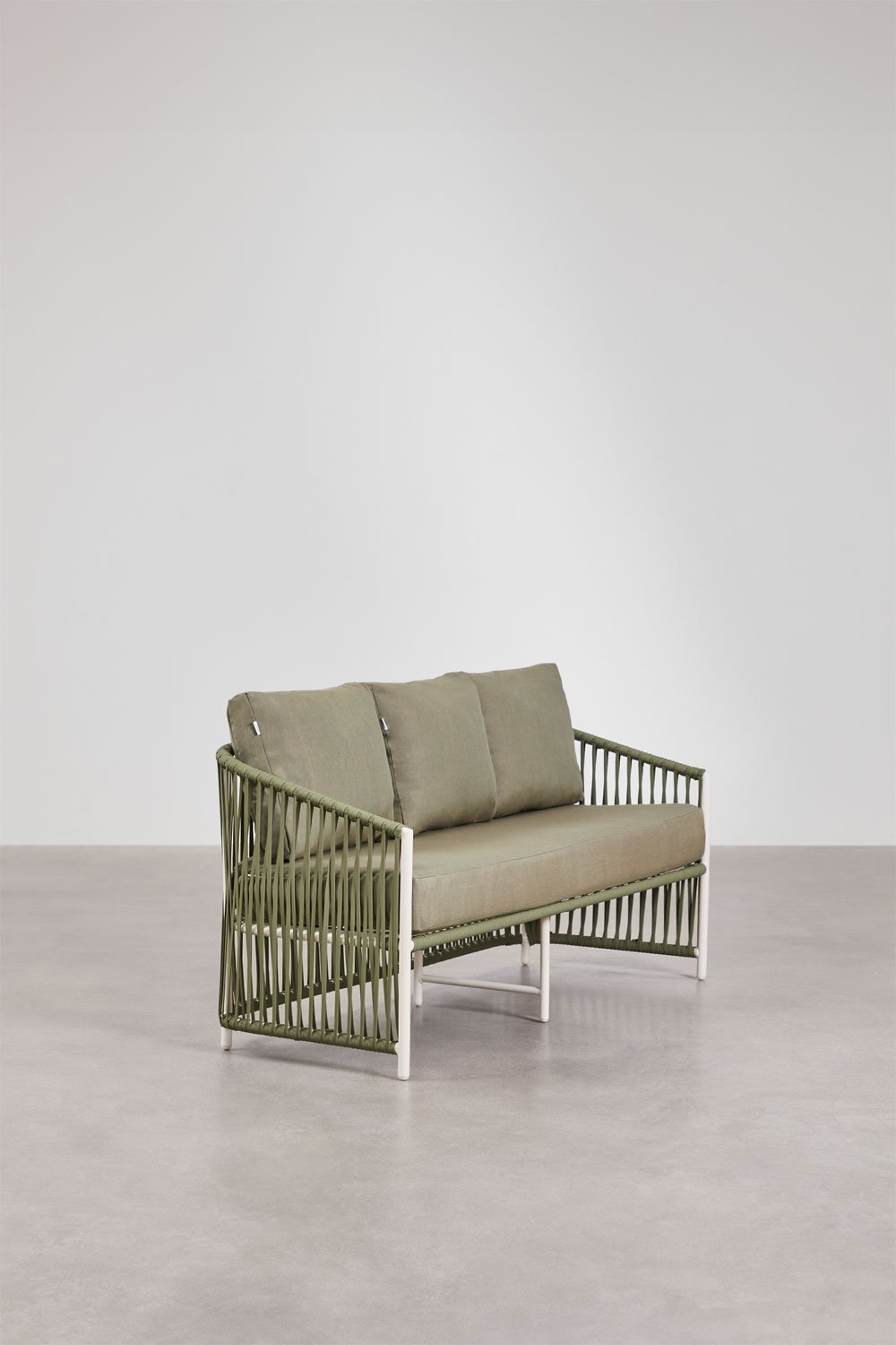 Set da giardino con divano a 2 posti, 2 poltrone e tavolini in alluminio e corda intrecciata Sophie., immagine della galleria 5