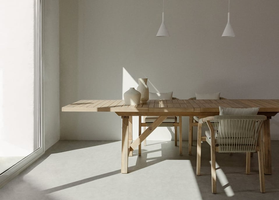Tavolo da pranzo rettangolare 200-260-320x100 cm allungabile in legno di acacia Dubai