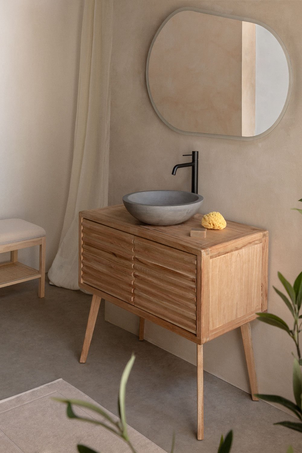 Set di mobili da bagno 90x45 cm in legno Deleyna, immagine della galleria 1