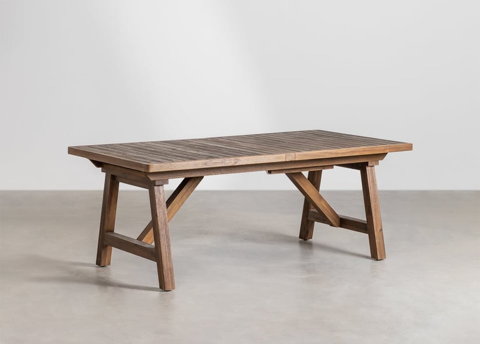 Tavolo da pranzo rettangolare 200-260-320x75 cm allungabile in legno di acacia Dubai