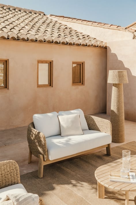 Divano da giardino 2 posti Leilan in legno di acacia e rattan sintetico