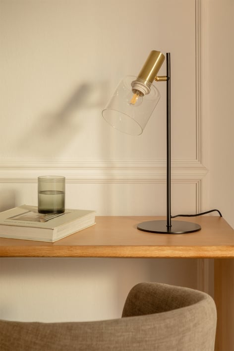 Lampada da tavolo in ferro e vetro andaluso