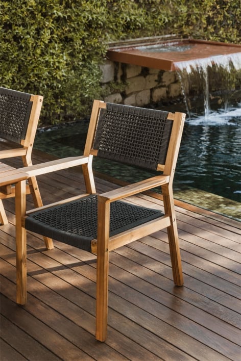 Sedia da giardino con braccioli in legno di acacia e corda intrecciata Tenay Square - Grigio Grafite