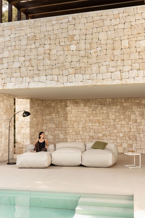 Divano chaise longue da giardino componibile in 3 pezzi Dojans