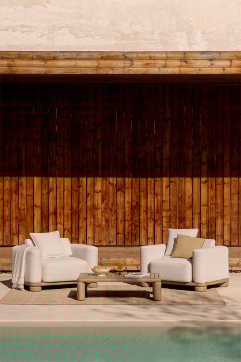 Set da giardino con 2 poltrone e tavolino in legno di acacia 125x80 cm Ioanis