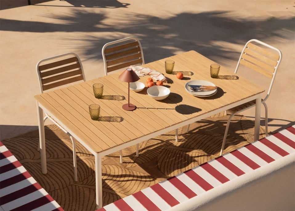 Tavolo da giardino rettangolare 160x90 cm in acciaio e legno di acacia Artus