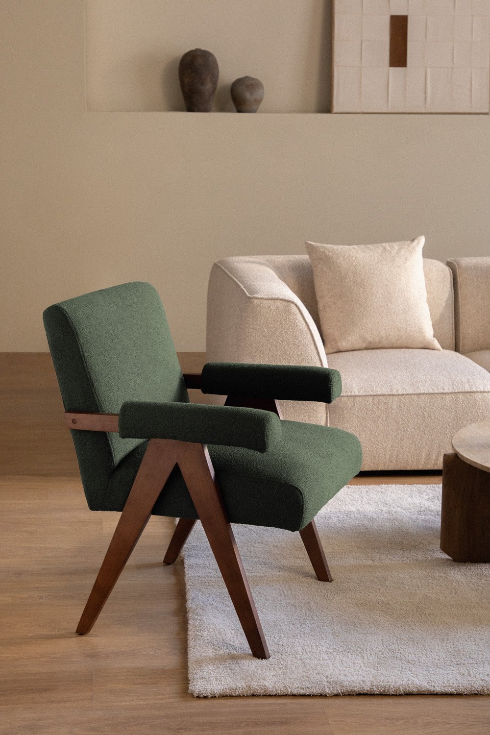 Poltrona Lucca in legno e tessuto bouclé, immagine della galleria 1