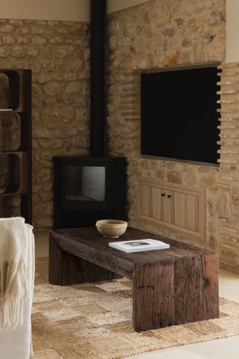 Tavolino rettangolare 120x60 cm in legno riciclato Juvira