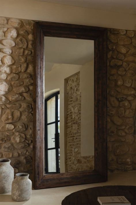 Specchio da parete rettangolare in legno riciclato Juvira - 110 x 220 cm