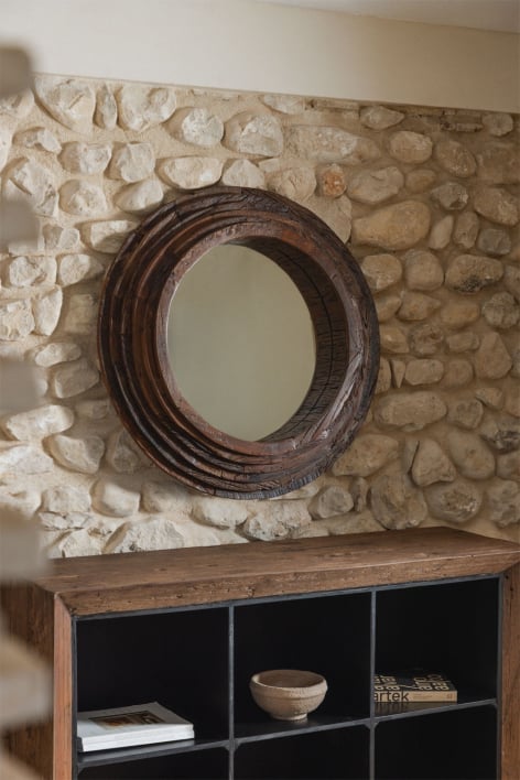 Specchio da parete rotondo in legno riciclato Ø90 cm Malbork