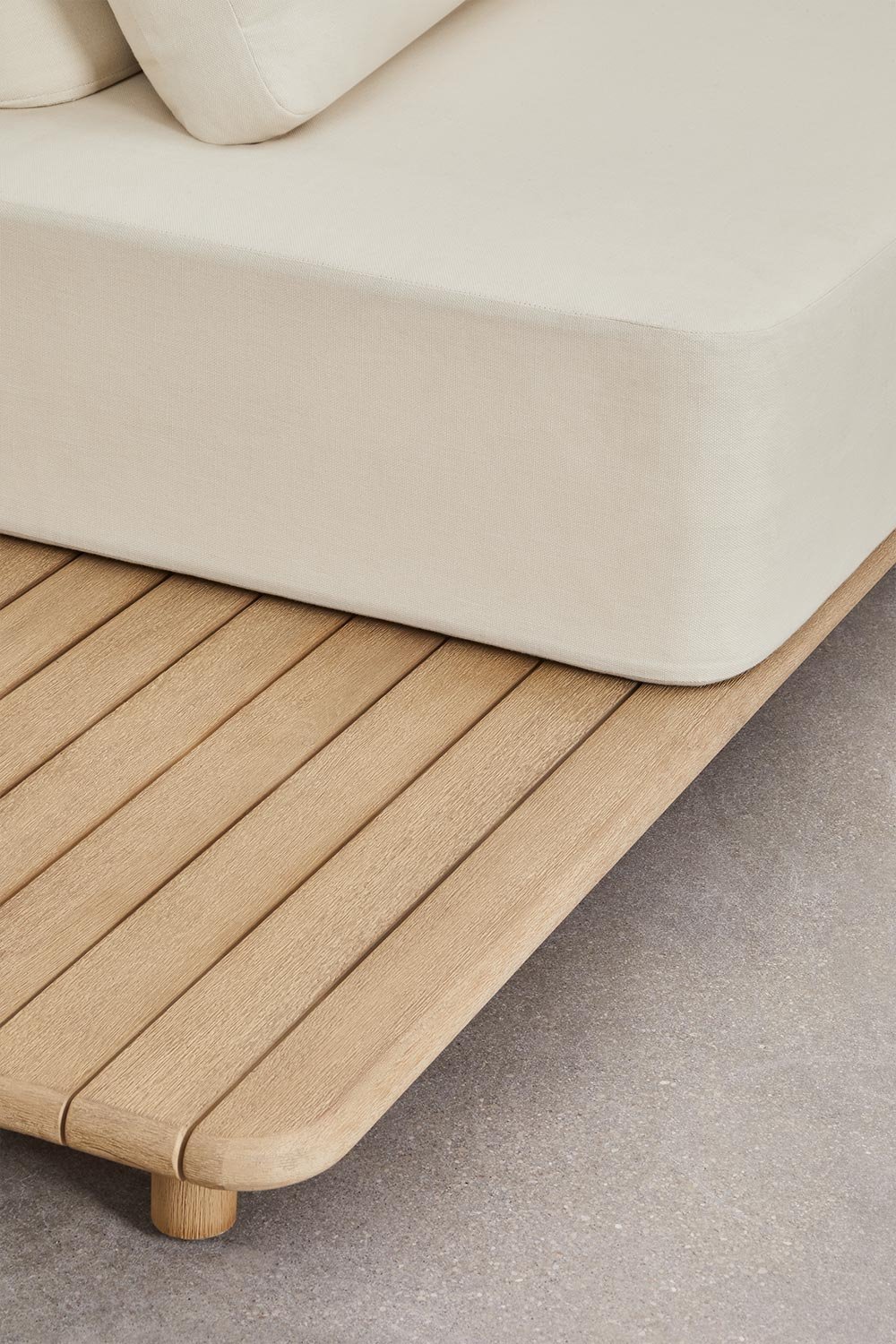 Set da giardino con divano angolare componibile 4 pezzi con tavolino laterale e tavolino basso 160x95 cm in acacia Portet, immagine della galleria 10