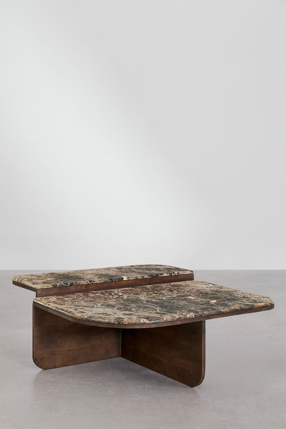 Tavolino da caffè 90x90 cm in pietra naturale e legno di mango Clotsh, immagine della galleria 3