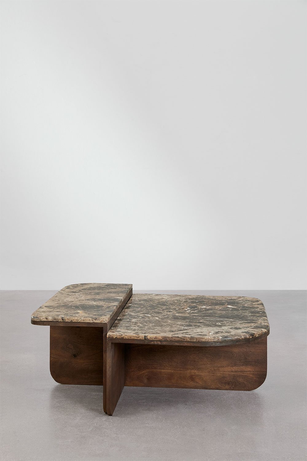 Tavolino da caffè 90x90 cm in pietra naturale e legno di mango Clotsh, immagine della galleria 4