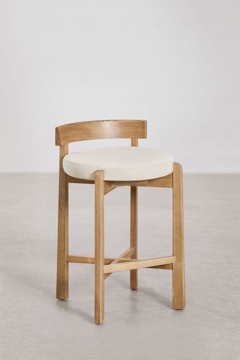 Sgabello alto 65 cm in legno di rovere finitura naturale e tessuto bianco panna Manila - Tessuto Bianco Antico