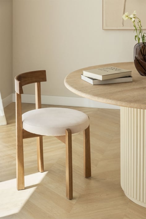 Sedia da pranzo in rovere Manila con rivestimento - Tessuto Bianco Antico