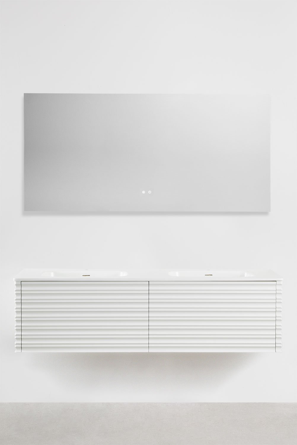 Set mobili da bagno in legno Noura con lavabi integrati, immagine della galleria 1