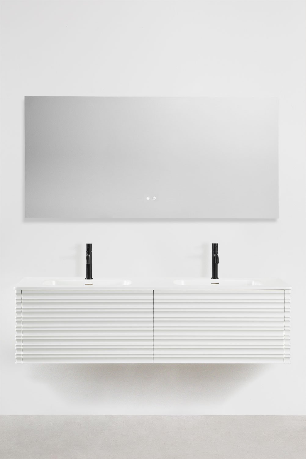 Set mobili da bagno in legno Noura con lavabi integrati, immagine della galleria 1