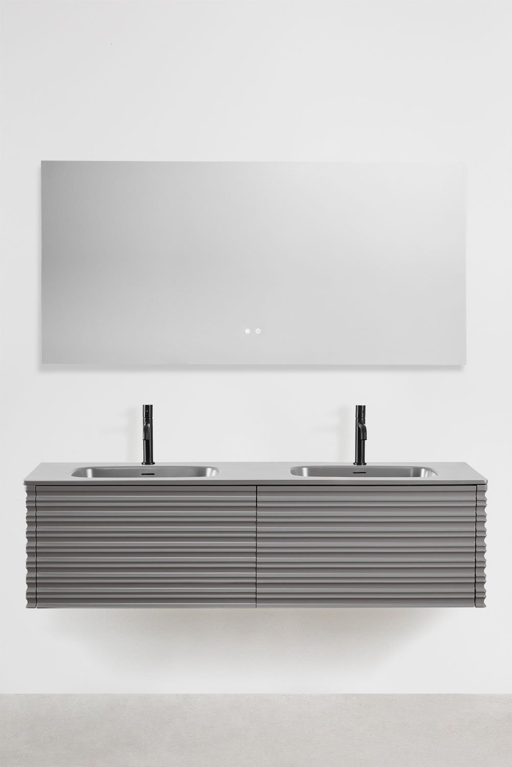 Set mobili da bagno in legno Noura con lavabi integrati, immagine della galleria 2