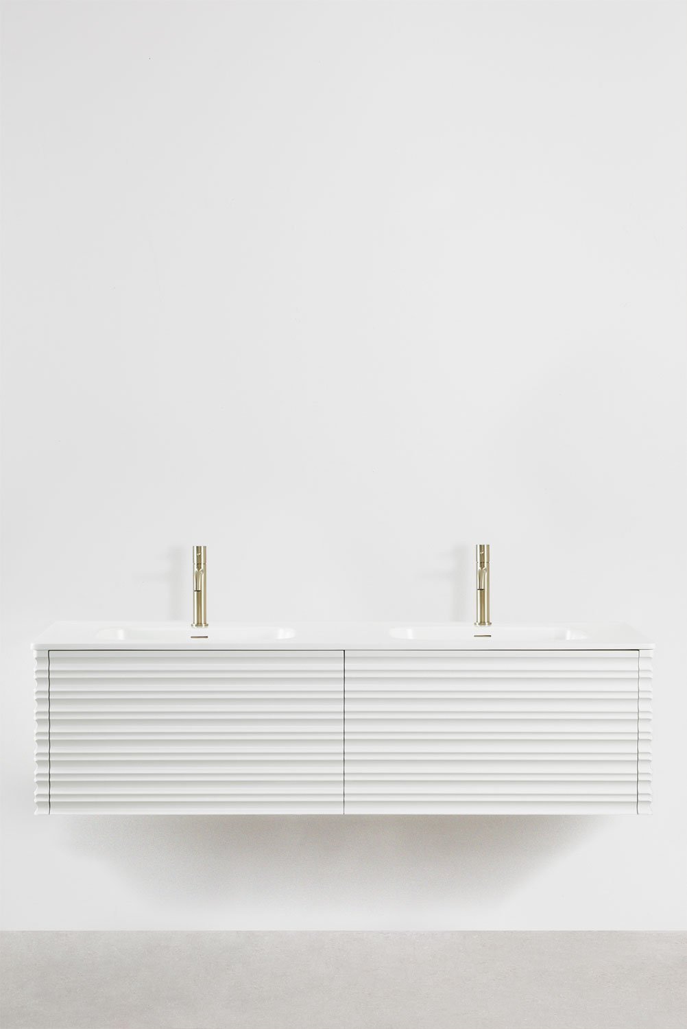 Set mobili da bagno in legno Noura con lavabi integrati, immagine della galleria 1