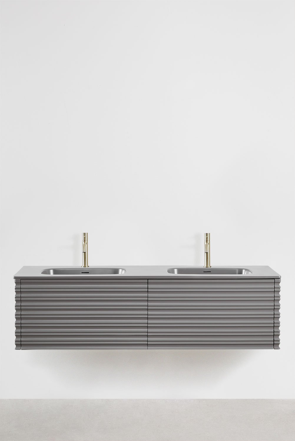 Set mobili da bagno in legno Noura con lavabi integrati, immagine della galleria 1