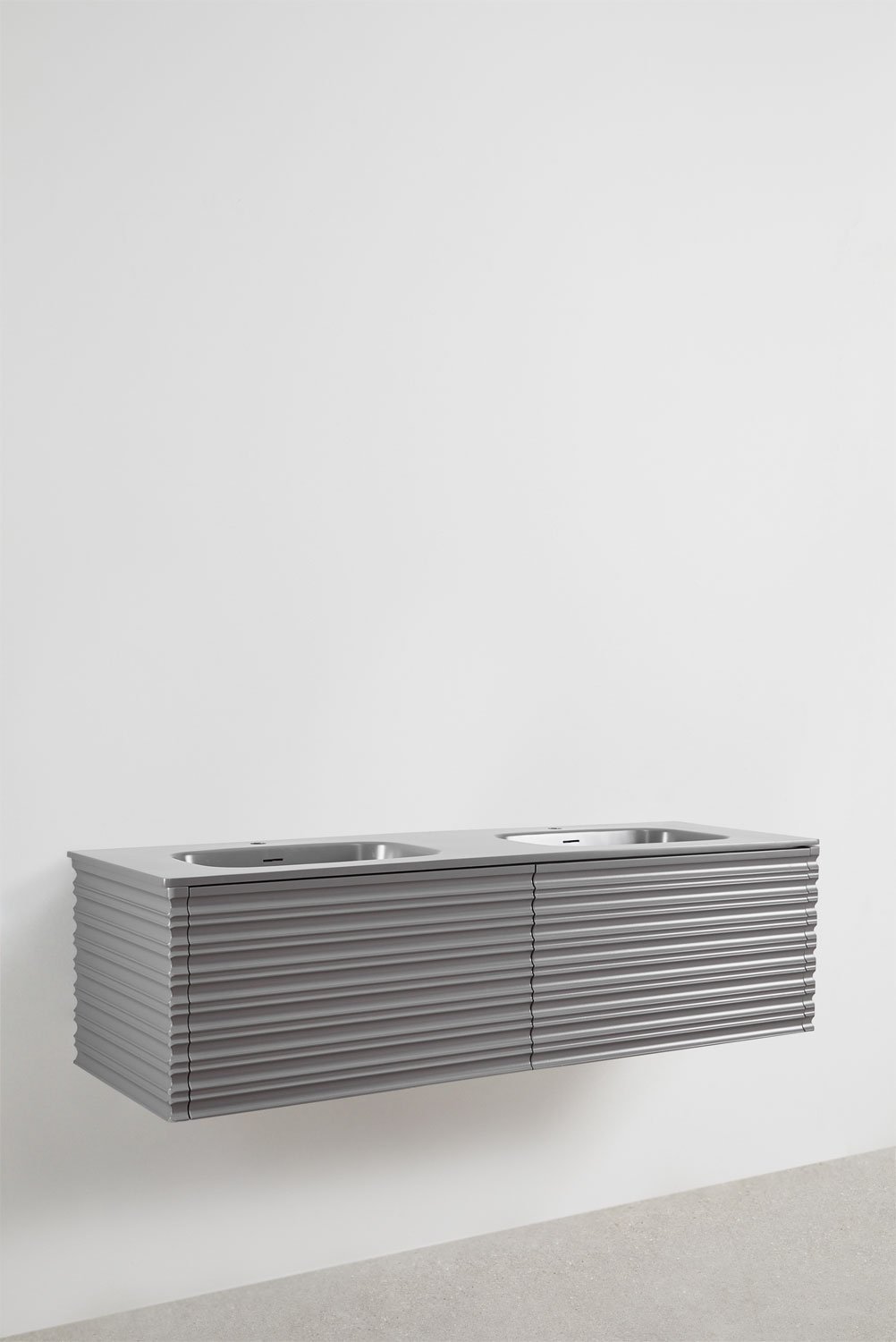 Set mobili da bagno in legno Noura con lavabi integrati, immagine della galleria 3