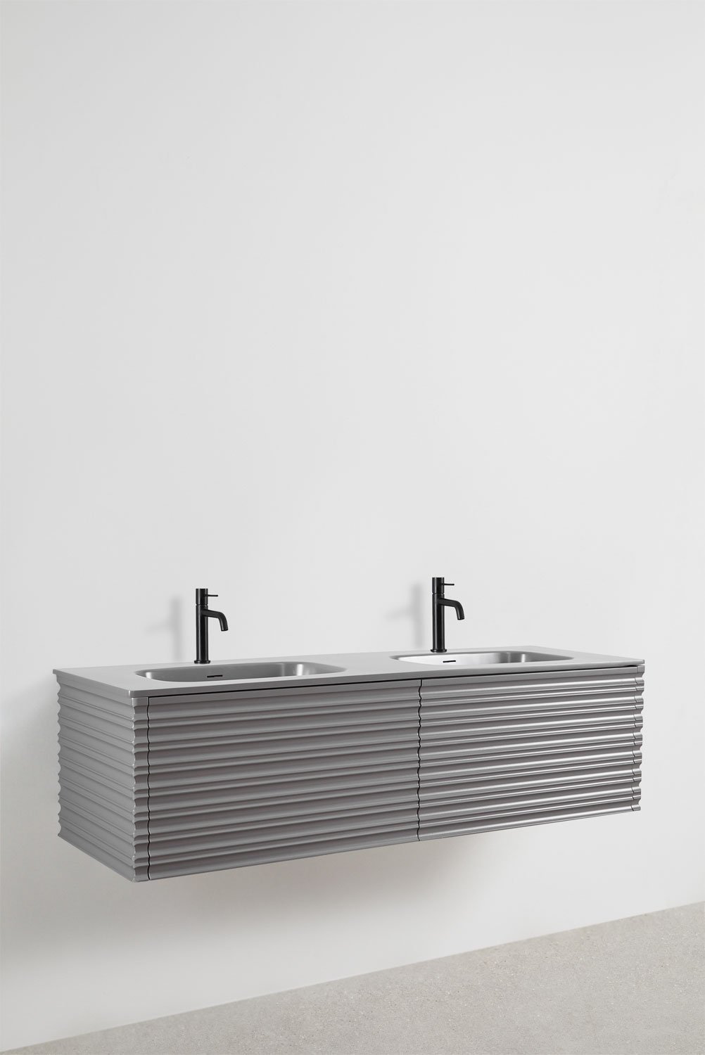 Set mobili da bagno in legno Noura con lavabi integrati, immagine della galleria 3