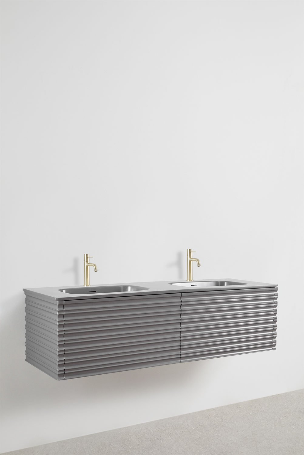 Set mobili da bagno in legno Noura con lavabi integrati, immagine della galleria 2
