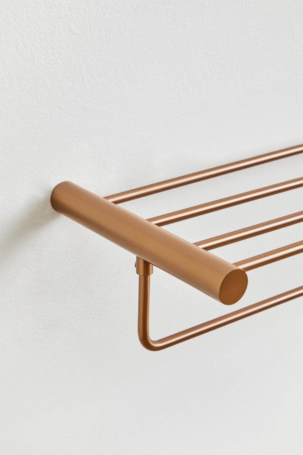 Portasciugamani da parete con ripiano in acciaio inox oro rosa spazzolato Devon, immagine della galleria 3