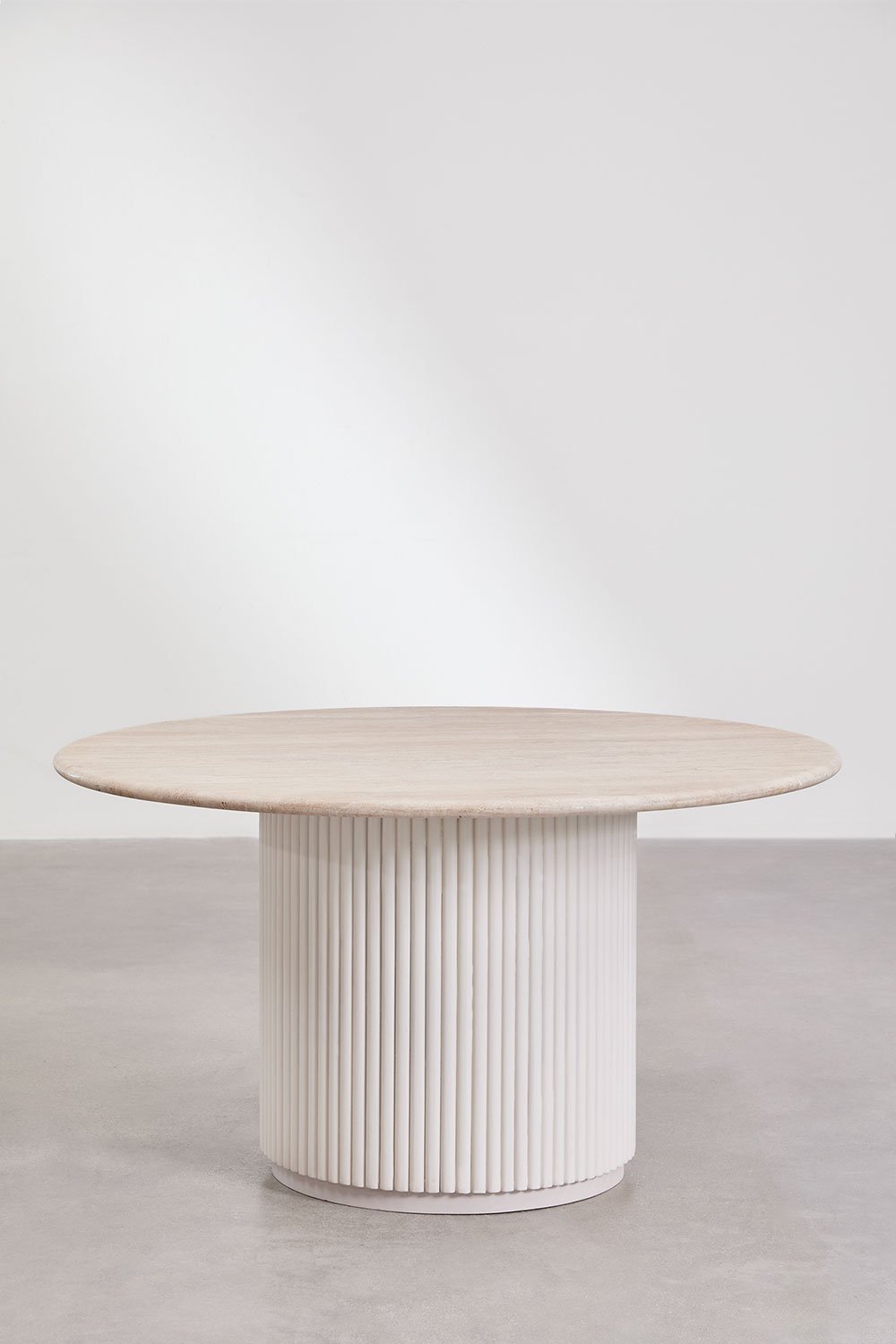 Tavolo da pranzo rotondo Giselda in pietra naturale e legno di mango , immagine della galleria 3