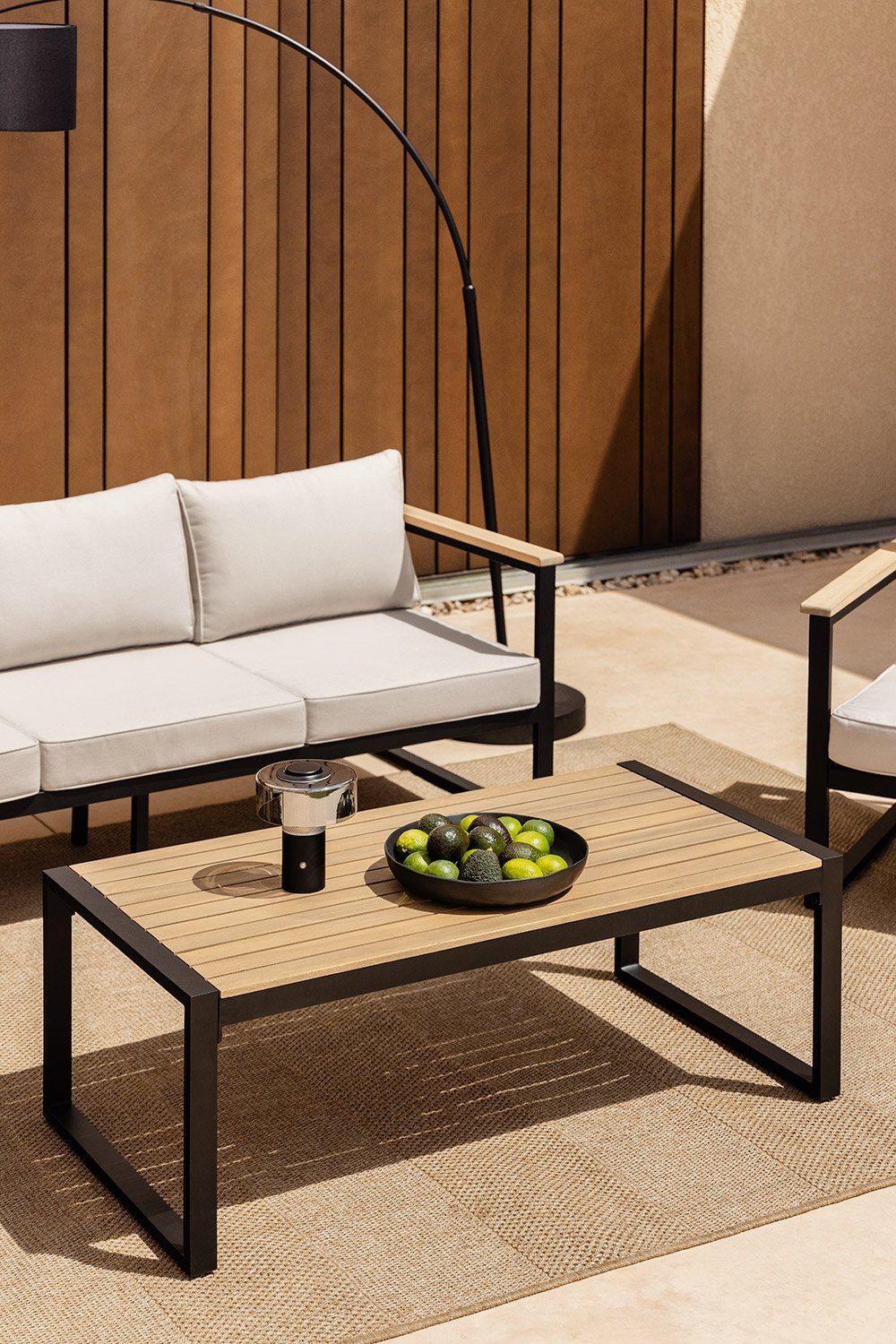 Tavolino da giardino rettangolare 110x55 cm in alluminio e legno di acacia Lipov, immagine della galleria 1
