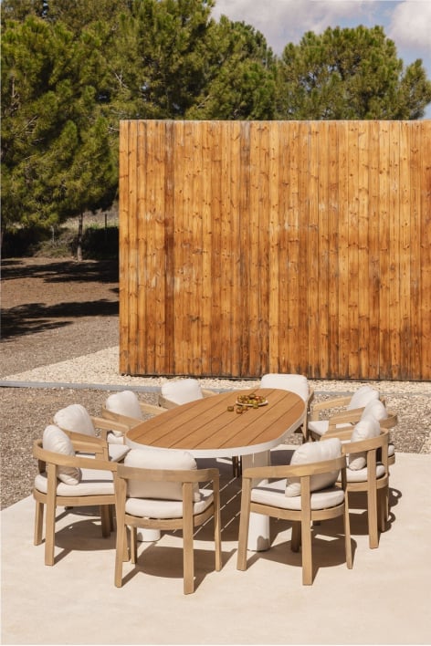 Tavolo da giardino ovale 260x110 cm in alluminio e legno di teak Taneli