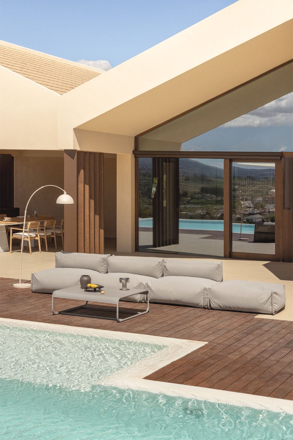 Set da giardino con divano modulare 3 pezzi, pouf e tavolino Oporto, immagine della galleria 1