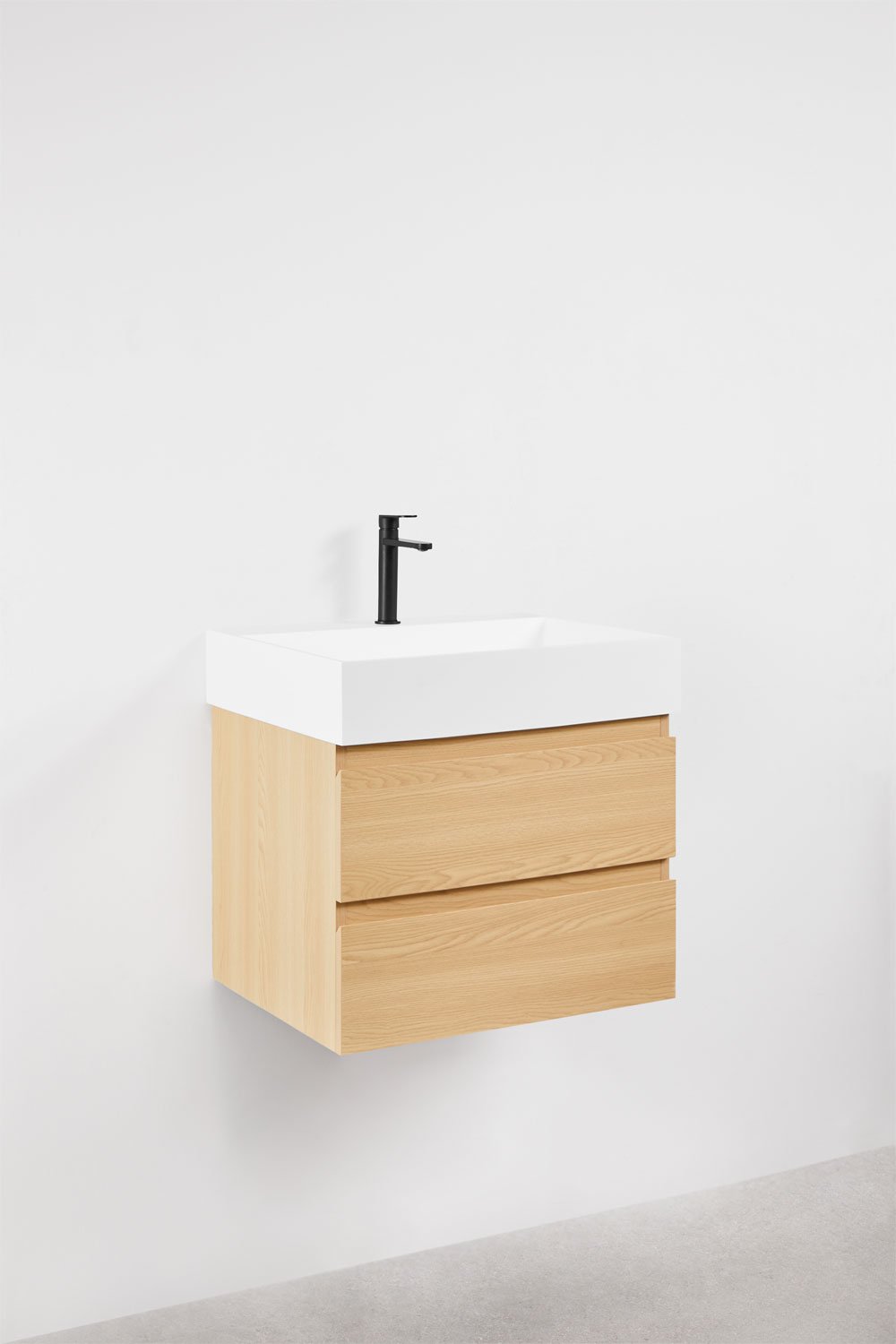 Set di mobili da bagno sospesi in legno e impiallacciatura di frassino con lavabo integrato Ona, immagine della galleria 3