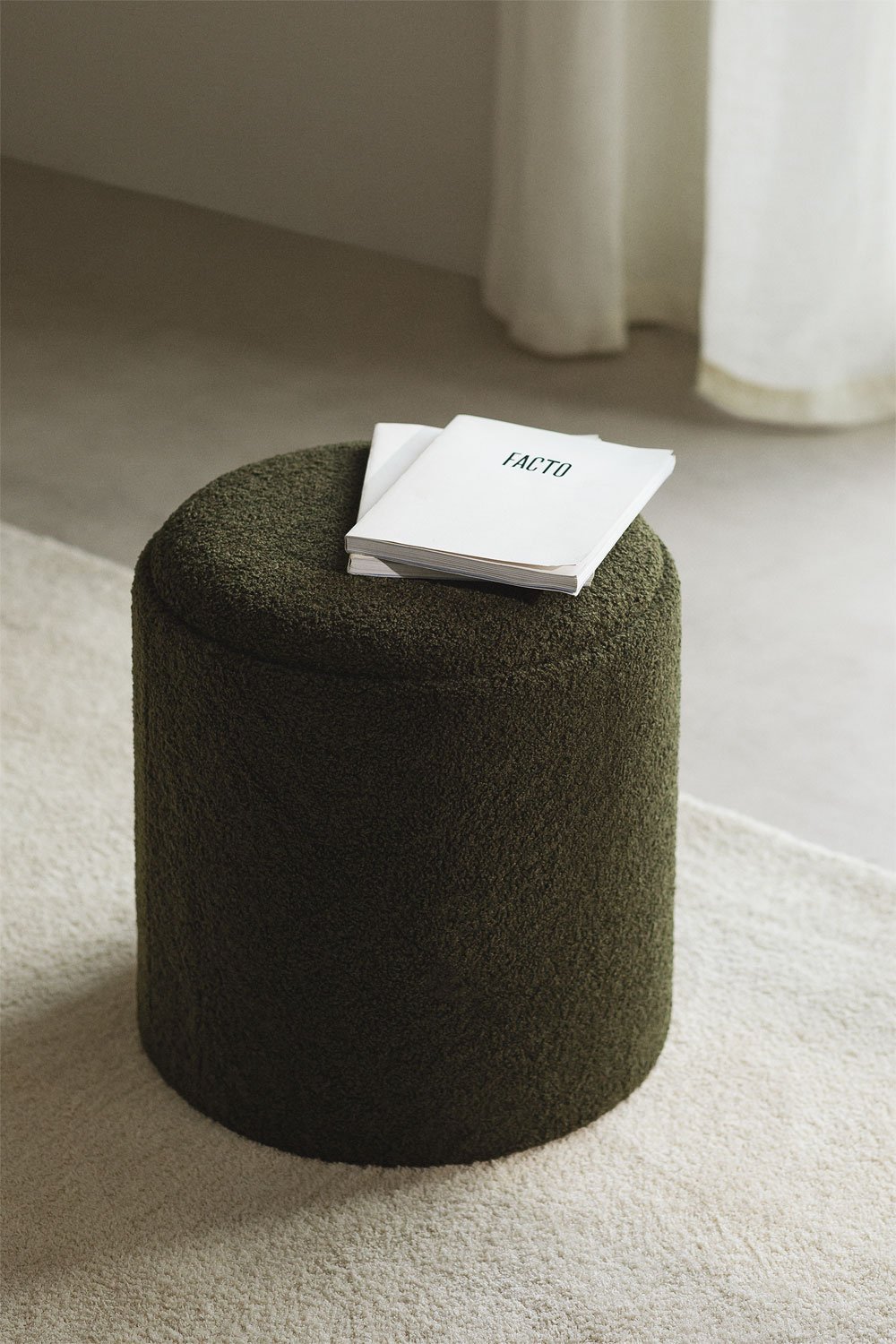 Pouf rotondo imbottito Berkeleni con vassoio e contenitore    , immagine della galleria 1
