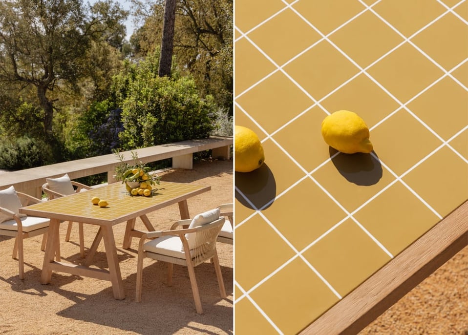 Tavolo da giardino rettangolare 200x100 cm in legno di acacia e piastrelle Dubai