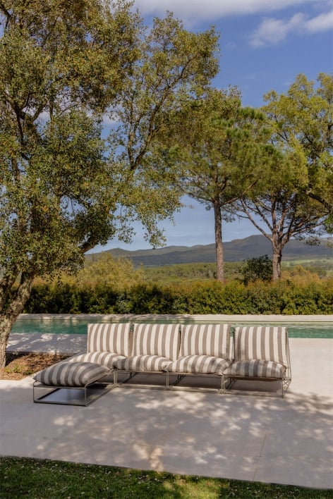 Divano modulare da giardino a 4 pezzi e pouf convertibile Amaro