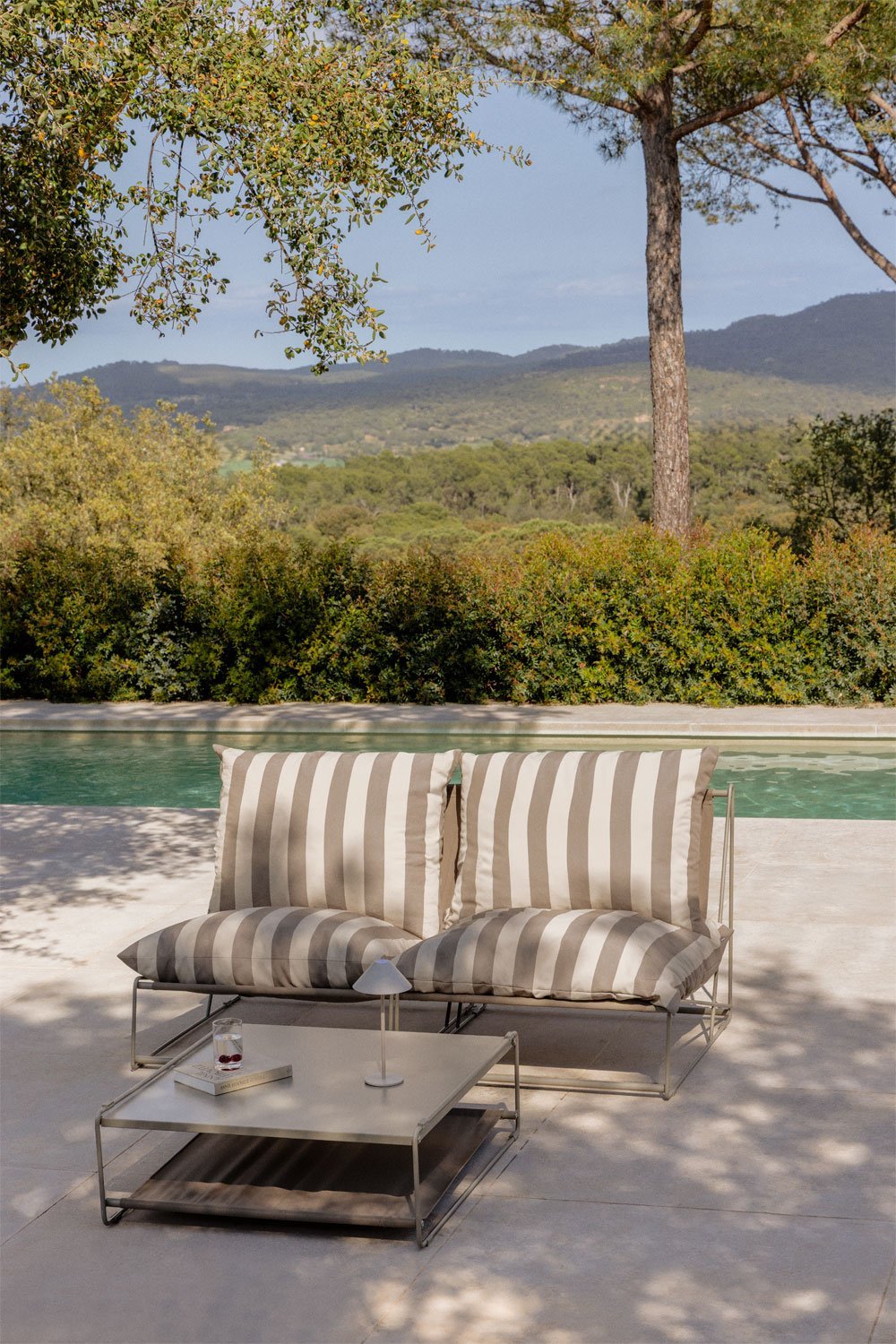 Set da giardino con divano modulare a 2 pezzi e tavolino convertibile Amaro, immagine della galleria 1