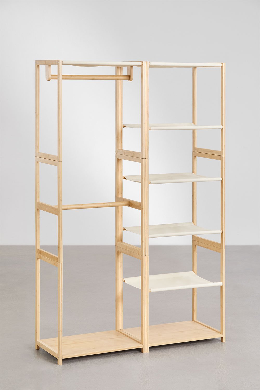 Armadio modulare aperto Deneb Bamboo a 2 pezzi con ripiani e appendiabiti, immagine della galleria 4