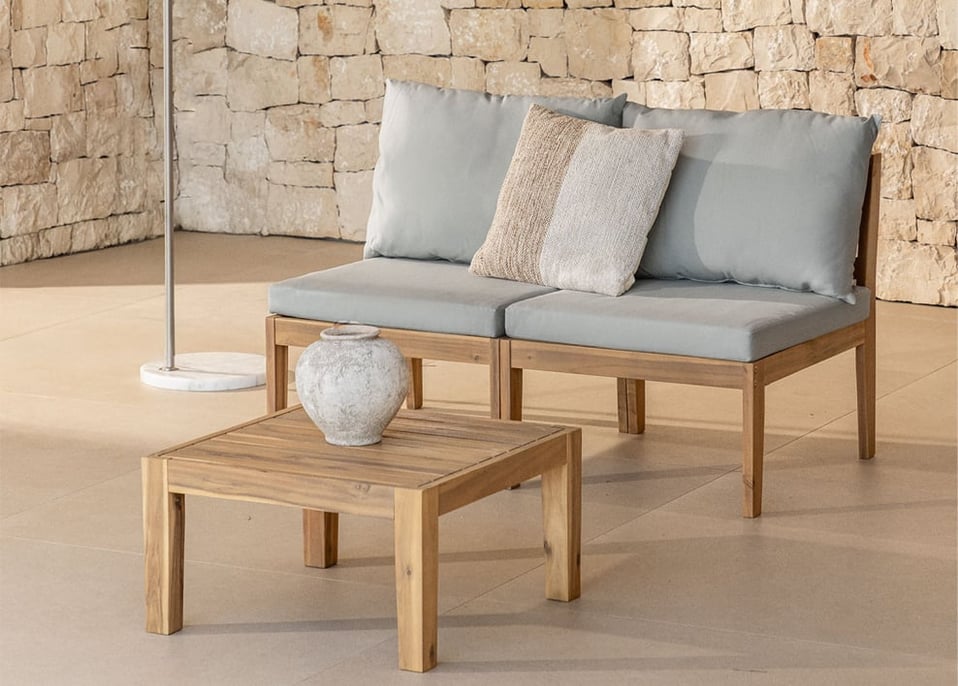 Set da giardino con divano componibile a 2 pezzi e tavolino in legno di acacia Filips