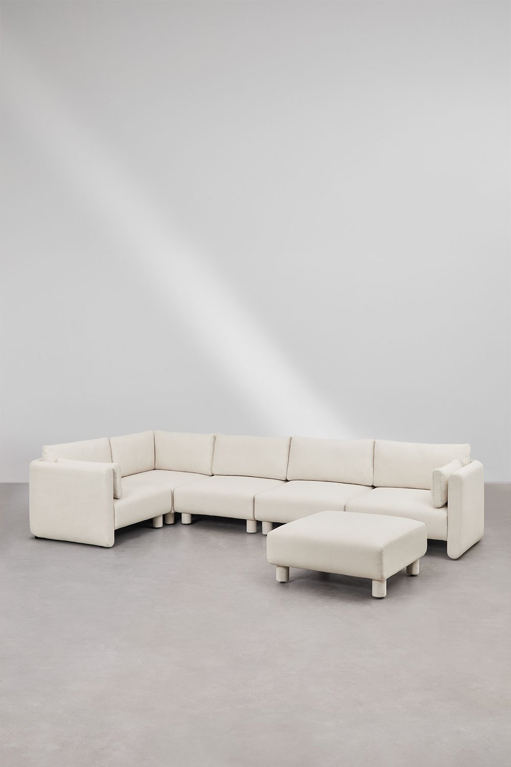 Divano componibile angolare sinistro 5 pezzi e pouf in tessuto bouclé Artemisa, immagine della galleria 1
