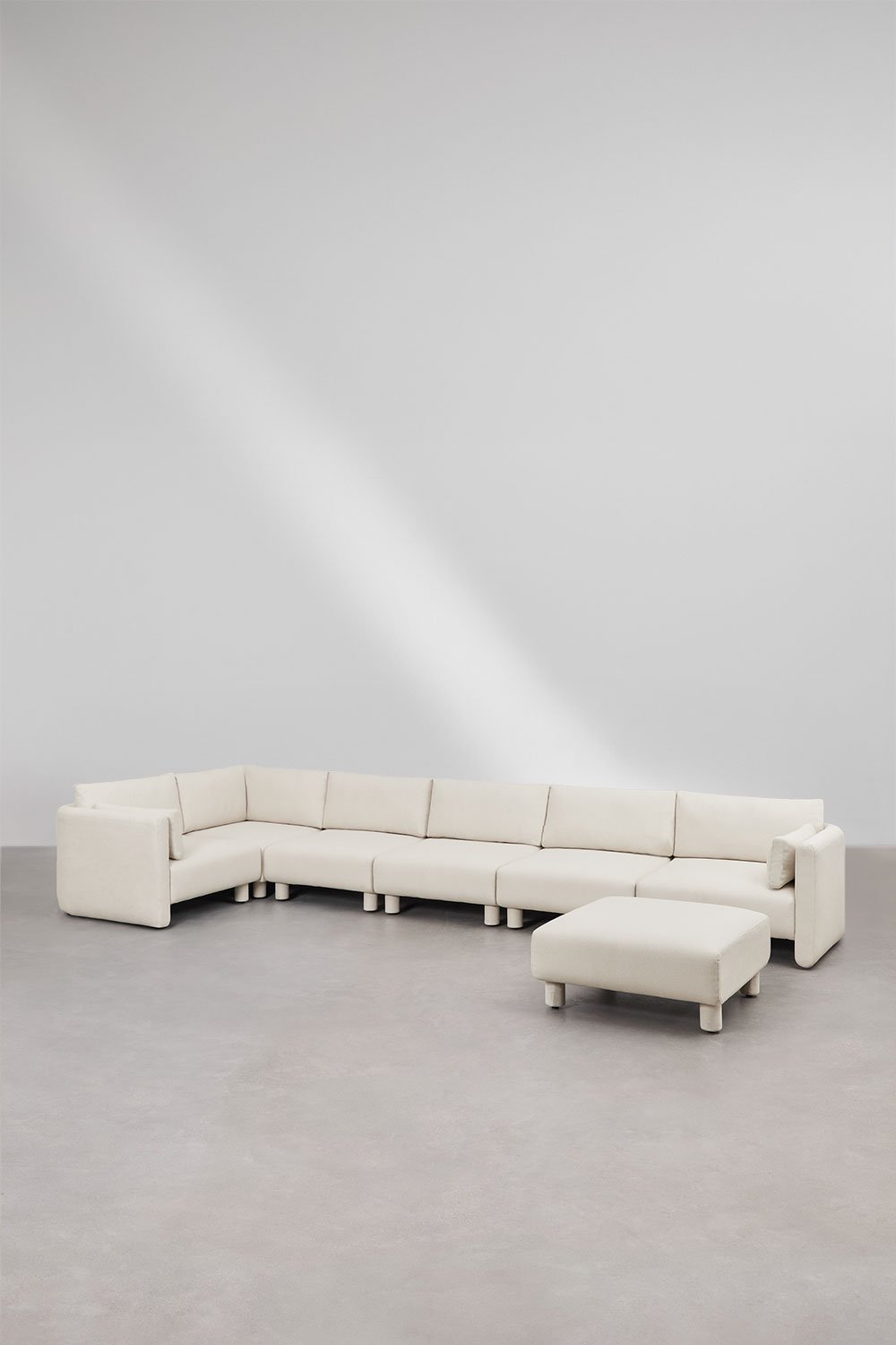 Divano angolare sinistro componibile 6 pezzi e pouf in tessuto bouclé Artemisa, immagine della galleria 1