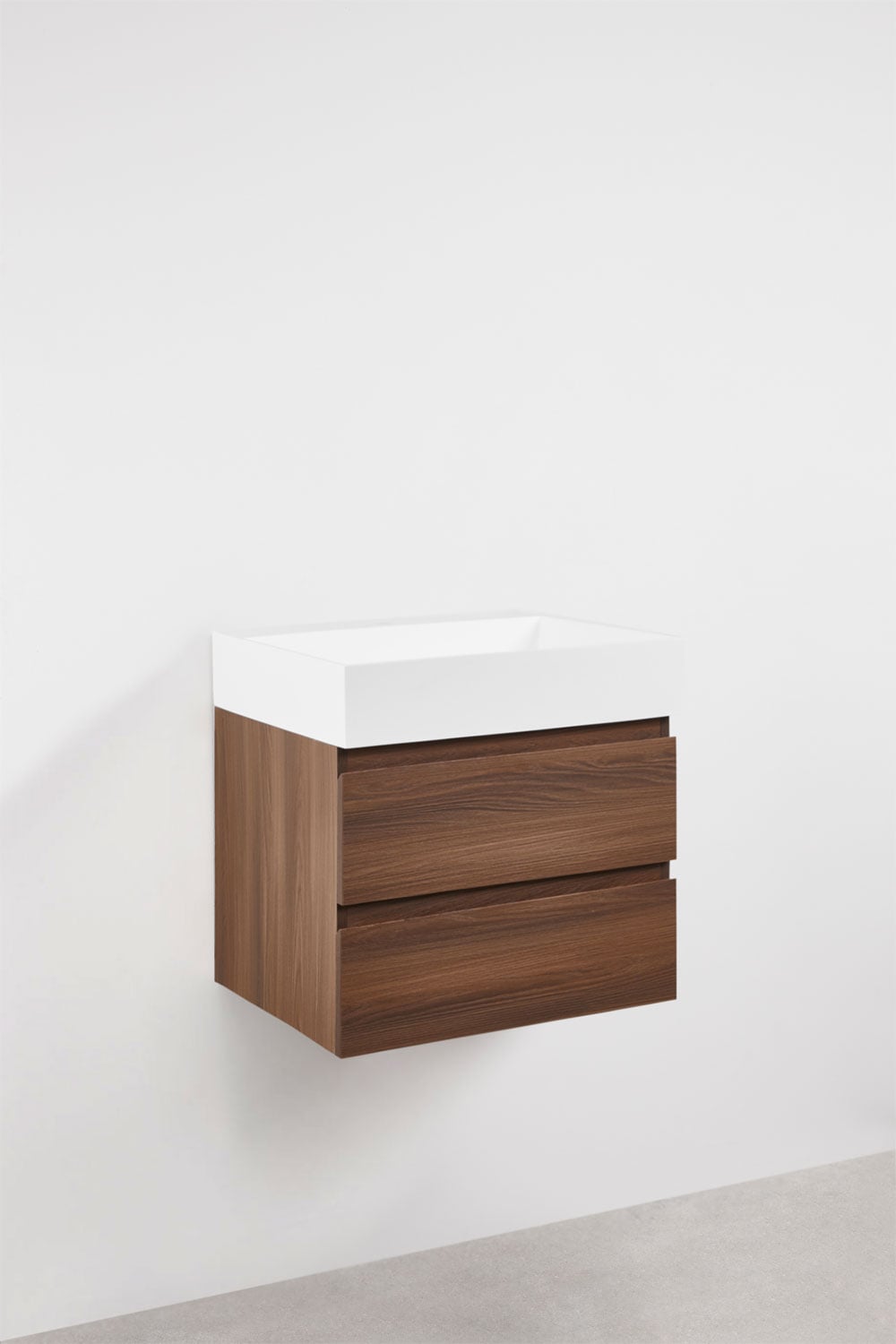 Set di mobili da bagno sospesi in legno e impiallacciatura di frassino con lavabo integrato Ona, immagine della galleria 3
