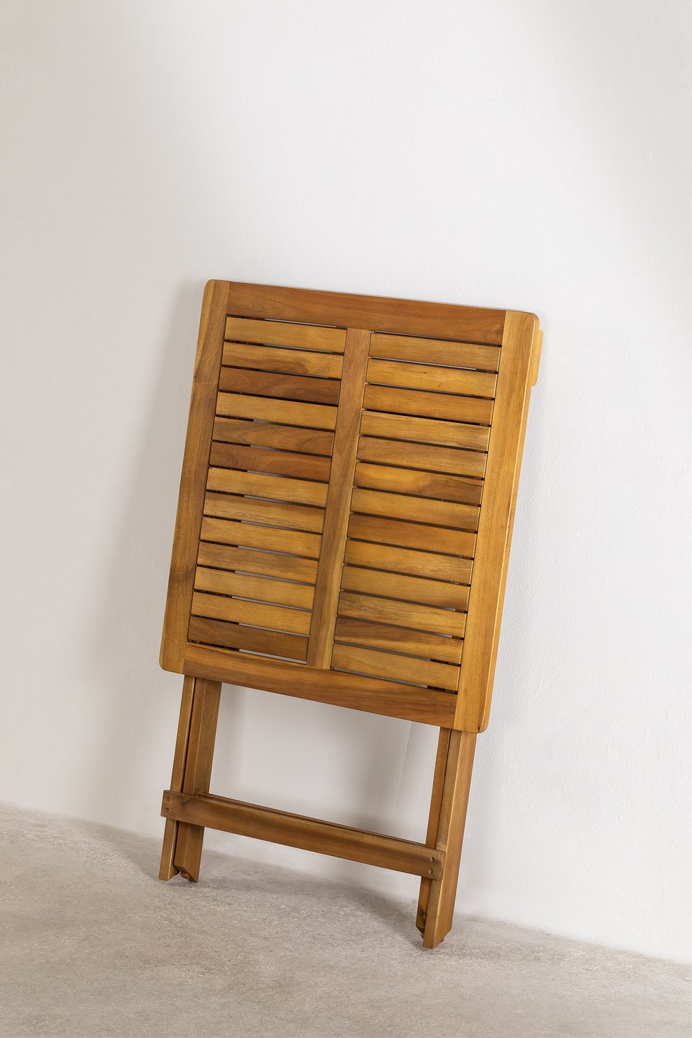 Set tavolo quadrato (60x60 cm) e 2 sedie da giardino pieghevoli in legno di acacia Delawer   , immagine della galleria 8