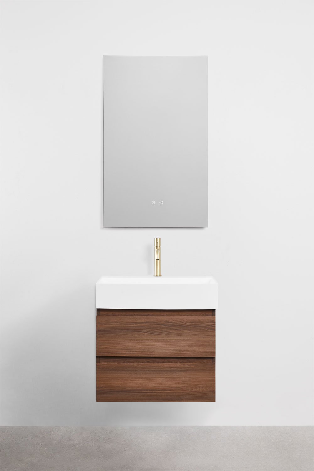 Set di mobili da bagno sospesi in legno e impiallacciatura di frassino con lavabo integrato Ona, immagine della galleria 2