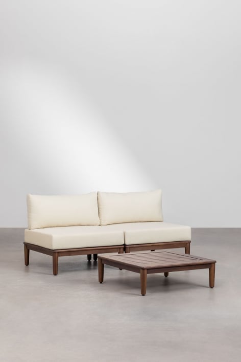 Set da salotto con divano modulare a 2 pezzi e tavolino in acacia Giulia