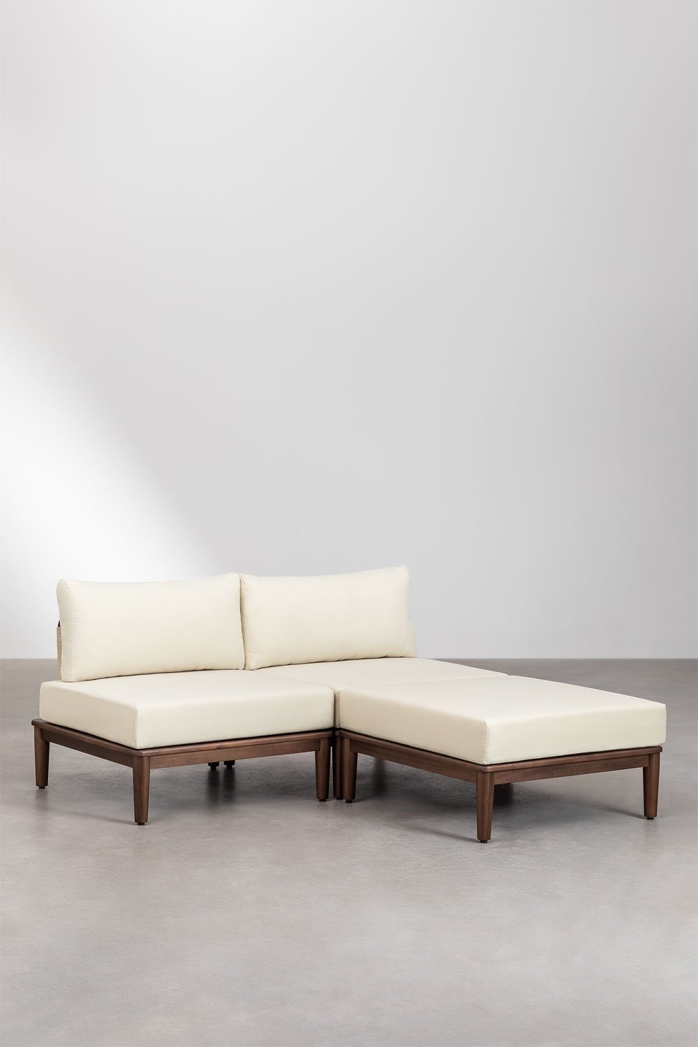 Divano modulare a 2 pezzi e pouf in acacia Giulia, immagine della galleria 1